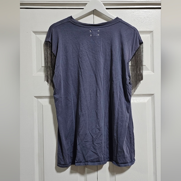 Large Free People Blue Muscle Tee with Eagle Design Metal Fringe - Picture 3 of 4